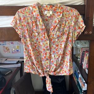 Anthropologie Maeve button up front tie citrus top 🍊